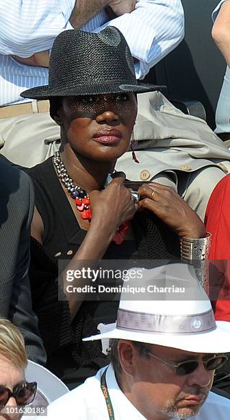 Grace Jones is seen at the French Open on June 3, 2010 in Paris, France.