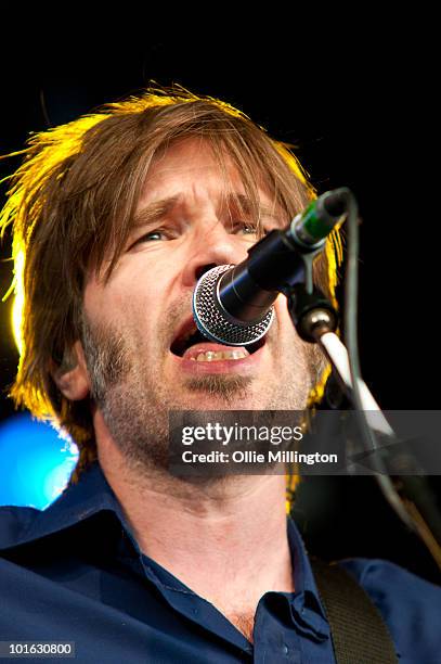 Justin Currie performs on stage on the first day of Wychwood Festival at Cheltenham Racecourse on June 4, 2010 in Cheltenham, England.