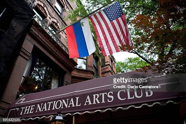 General view of the American and Russian flag outside of The National Arts Club Medal Of Honor Dinner at The National Arts Club on June 4, 2010 in...