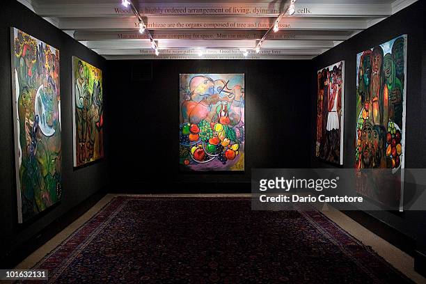 General view of Zurab Tsereteli's paintings at The National Arts Club Medal Of Honor Dinner at The National Arts Club on June 4, 2010 in New York...