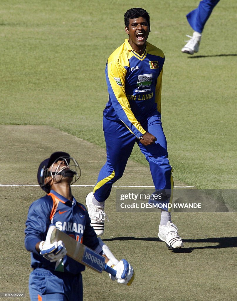 Sri Lankan bowler Thissara Perera celebr