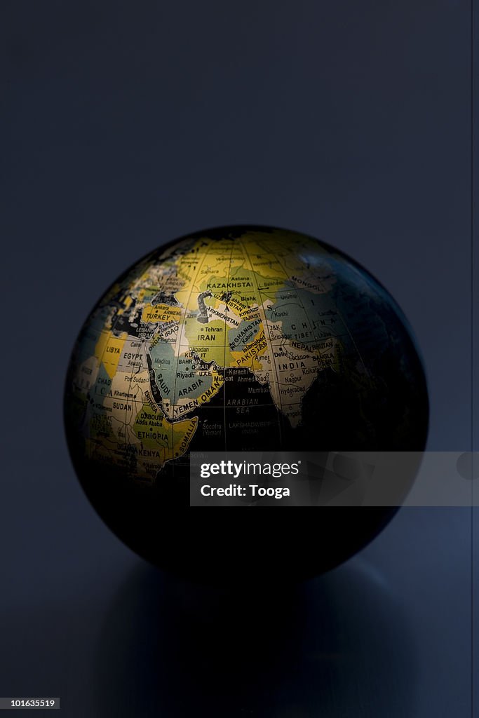 Globe with spotlight on the Middle East
