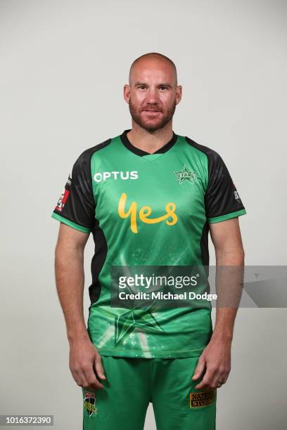 John Hastings poses during the Melbourne Stars Big Bash League headshots session at the Melbourne Cricket Ground on November 8, 2017 in Melbourne,...