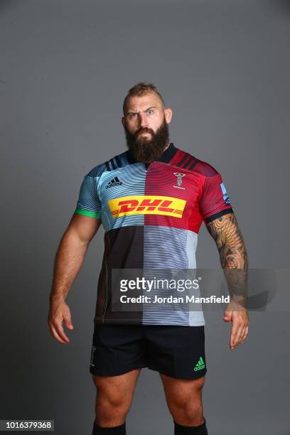 Joe Marler of Harlequins poses for a portrait during the Harlequins squad photo call for the 2018-19 Gallagher Premiership Rugby season on August 13,...
