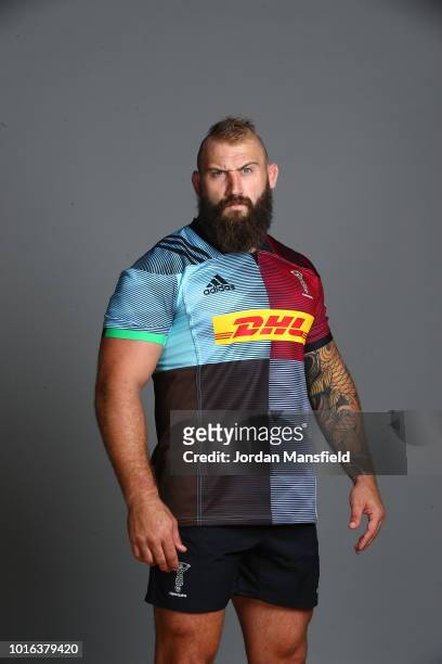 Joe Marler of Harlequins poses for a portrait during the Harlequins squad photo call for the 2018-19 Gallagher Premiership Rugby season on August 13,...