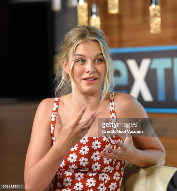 Tiera Skovbye visits "Extra" at Universal Studios Hollywood on August 13, 2018 in Universal City, California.