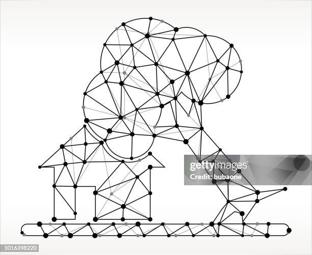 falling tree on house triangle node black and white pattern - tree falling house stock illustrations