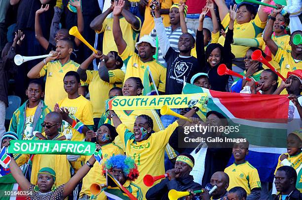 South Africa fans support their team during the International friendly match between South Africa and Denmark at the Super Stadium on June 05, 2010...