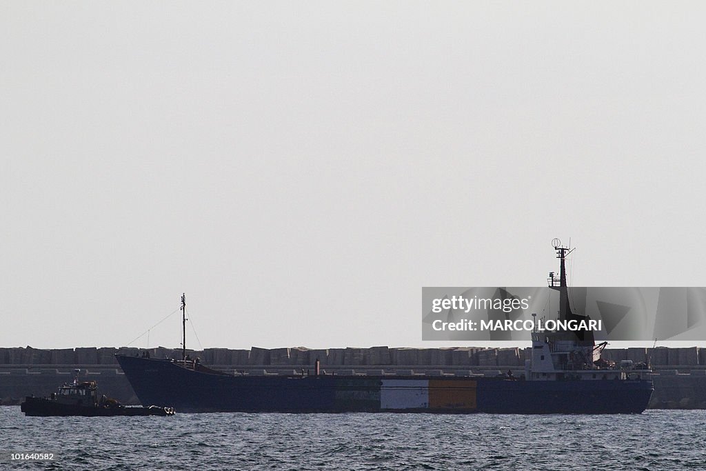 The Rachel Corrie aid ship, marked with