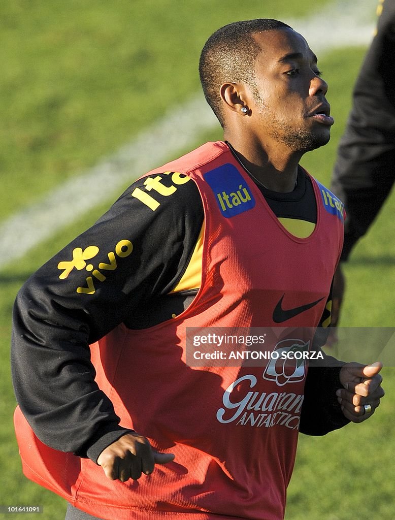 Brazil's player Robinho runs during a tr