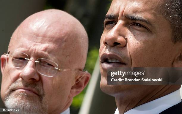 Retired Air Force Lt. Gen. James R. Clapper Jr. Listens as President Barack Obama nominates him in the Rose Garden of the White House June 5, 2010 in...