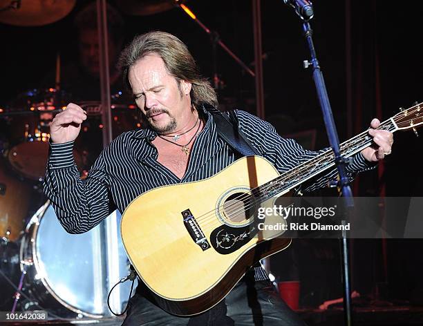 Singer/Songwriter Travis Tritt performs during the 2010 BamaJam Music & Arts Festival at the corner of Hwy 167 and County Road 156 on June 4, 2010 in...