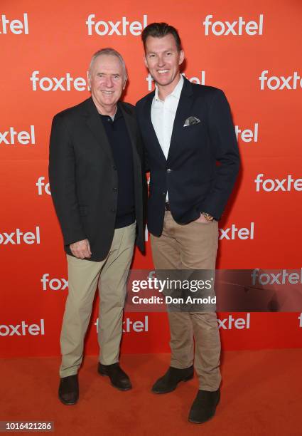 Allan Border and Brett Lee arrive ahead of the Foxtel Launch Event at Fox Studios on August 14, 2018 in Sydney, Australia.