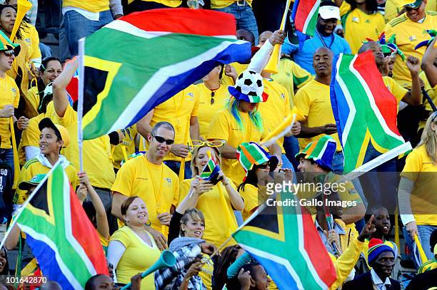 South Africa fans support their team during the International friendly match between South Africa and Denmark at the Super Stadium on June 05, 2010...