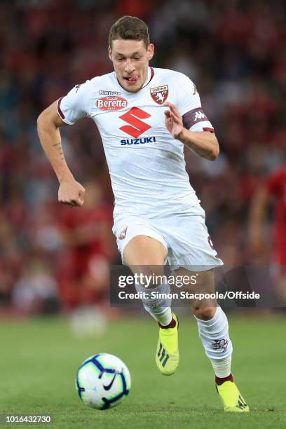 Andrea Belotti of Torino in action during the pre-season friendly match between Liverpool and Torino at Anfield on August 7, 2018 in Liverpool,...