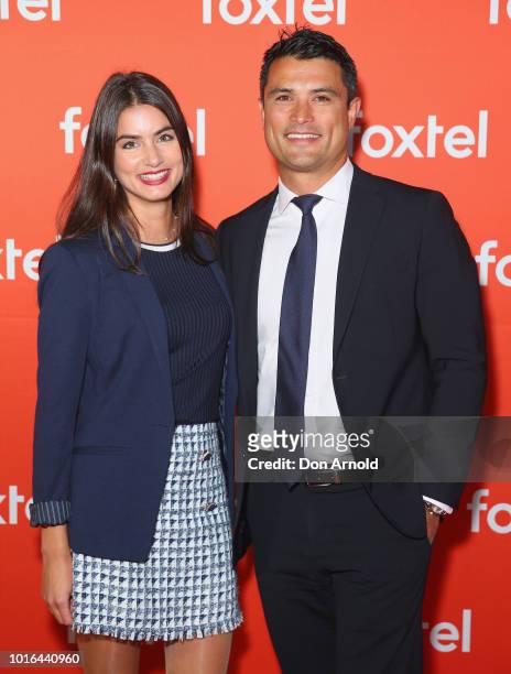 Johanna Wing and Craig Wing arrive ahead of the Foxtel Launch Event at Fox Studios on August 14, 2018 in Sydney, Australia.