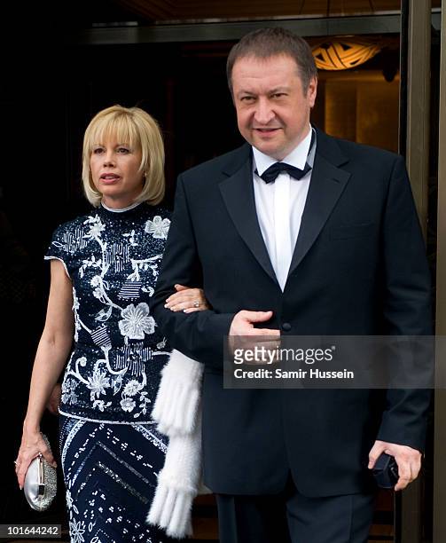 Irina Virganskaya, daughter of Mikhail Gorbachev and Andrei Trychachev leave the Westbury Hotel on their way to the Raisa Gorbachev Foundation Party...