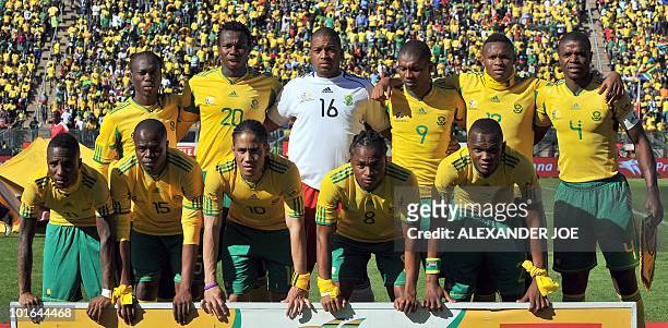 South African national football team poses prior to the WC2010 friendly football match between South Africa vs. Denmark at Super Stadium, in Pretoria...