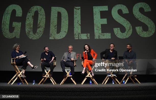 Moderator Anne Thompson, Creator/Writer/Director/Executive Producer Scott Frank, Executive Producer Casey Silver, Actress Michelle Dockery, Composer...