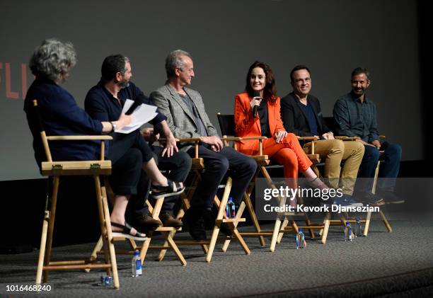 Moderator Anne Thompson, Creator/Writer/Director/Executive Producer Scott Frank, Executive Producer Casey Silver, Actress Michelle Dockery, Composer...