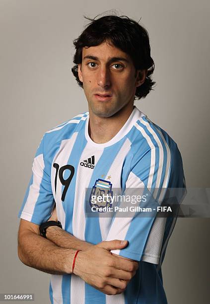 Diego Milito of Argentina poses during the official FIFA World Cup 2010 portrait session on June 5, 2010 in Pretoria, South Africa.