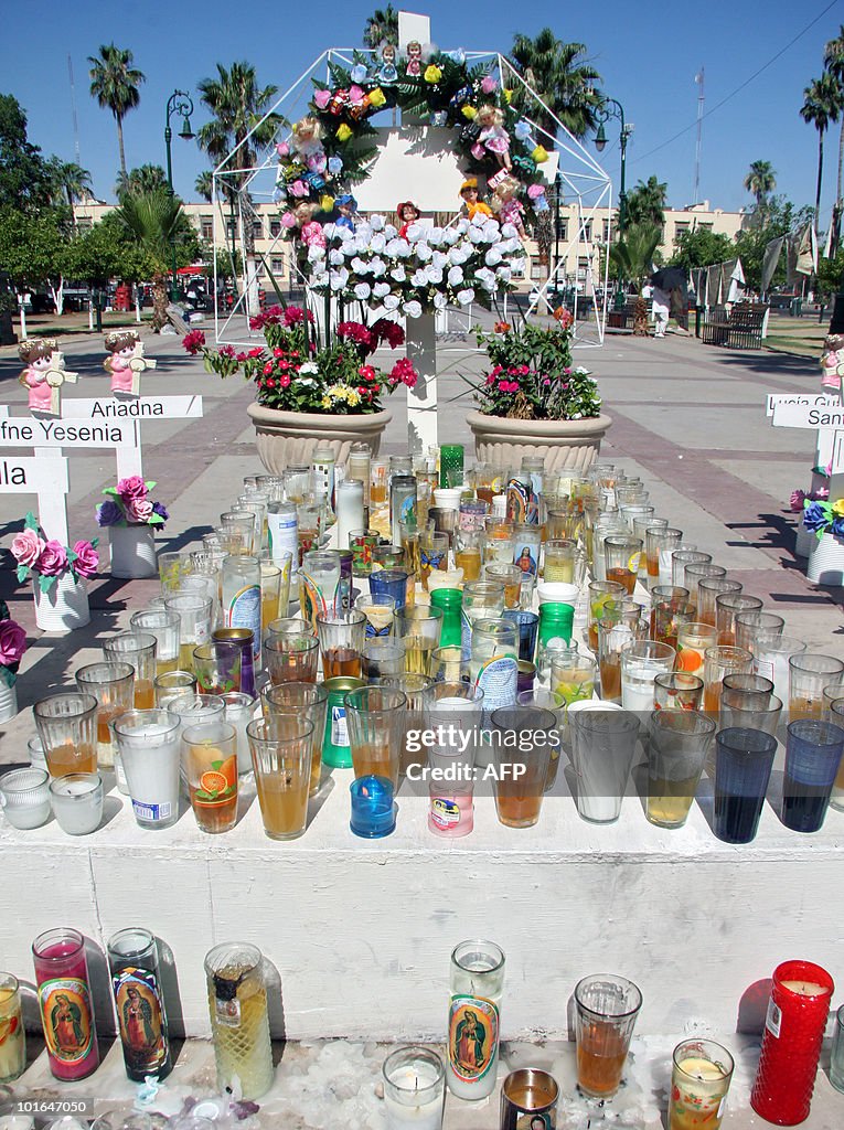 View of an altar for the victims of a fi