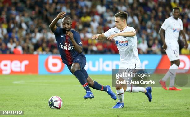 Lassana Diarra of PSG, Jessy Deminguet of SM Caen during the french Ligue 1 match between Paris Saint-Germain and Stade Malherbe Caen at Parc des...