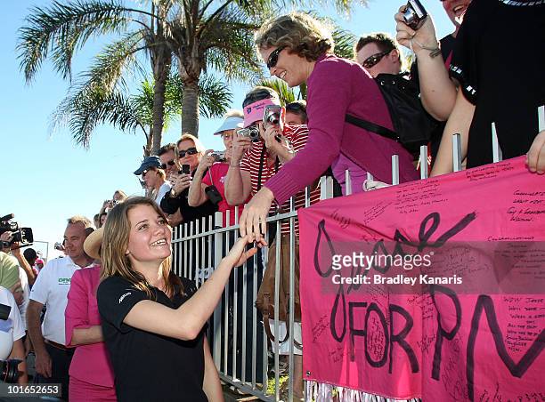 Teen sailor Jessica Watson is welcomed home by a crowd of well wishers after arriving back to her hometown of Mooloolaba on June 6, 2010 on the...