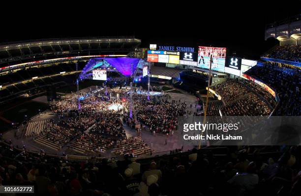 General view of Yankee Stadium is seen as Yuri Foreman and Miguel Cotto of Puerto Rico exchange blows during the WBA world super welterweight title...
