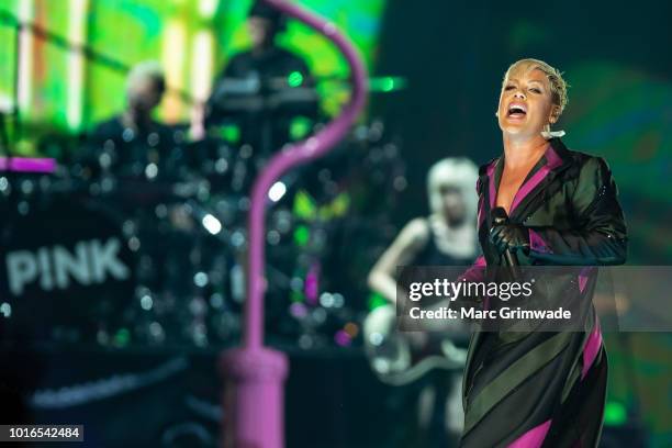 Pink performs at Brisbane Entertainment Centre on August 14, 2018 in Brisbane, Australia.