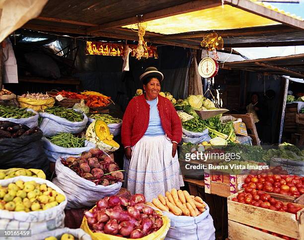 peru, puno, quechua woman selling vegetables - cultura peruana - fotografias e filmes do acervo