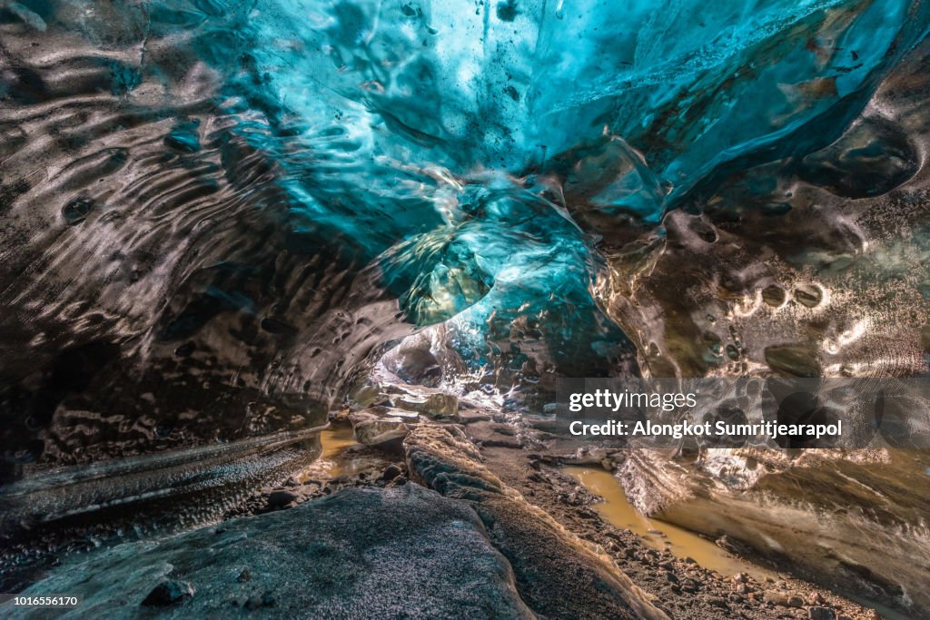 Entrance of an ice cave inside Vatnajokull glacier in southern Iceland.