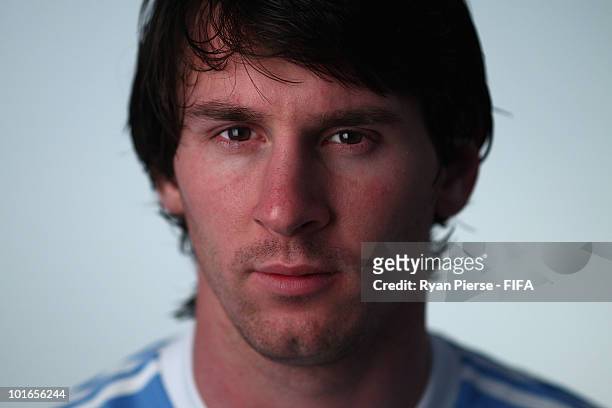 Lionel Messi of Argentina poses during the official FIFA World Cup 2010 portrait session on June 5, 2010 in Pretoria, South Africa.
