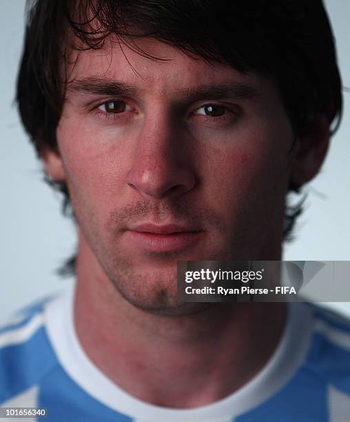 Lionel Messi of Argentina poses during the official FIFA World Cup 2010 portrait session on June 5, 2010 in Pretoria, South Africa.