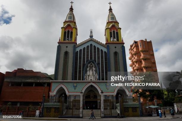 General view of La Coromoto Church, in Caracas on August 12, 2018. - The shortage of cash in the country has forced churches to accept 'plastic...