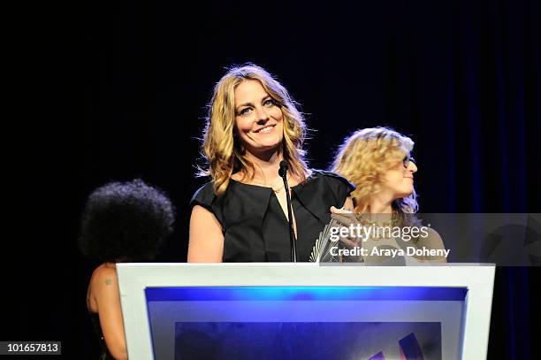Clementine Ford and Ariel Shepherd-Oppenheim present the Golden Gate Award at the 21st Annual GLAAD Media Awards at San Francisco Marriott Marquis on...