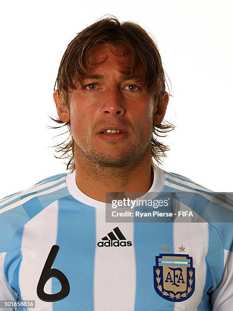 Gabriel Heinze of Argentina poses during the official FIFA World Cup 2010 portrait session on June 5, 2010 in Pretoria, South Africa.
