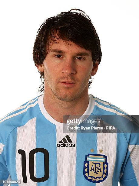 Lionel Messi of Argentina poses during the official FIFA World Cup 2010 portrait session on June 5, 2010 in Pretoria, South Africa.