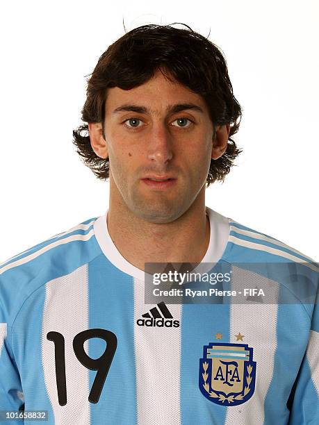 Diego Milito of Argentina poses during the official FIFA World Cup 2010 portrait session on June 5, 2010 in Pretoria, South Africa.