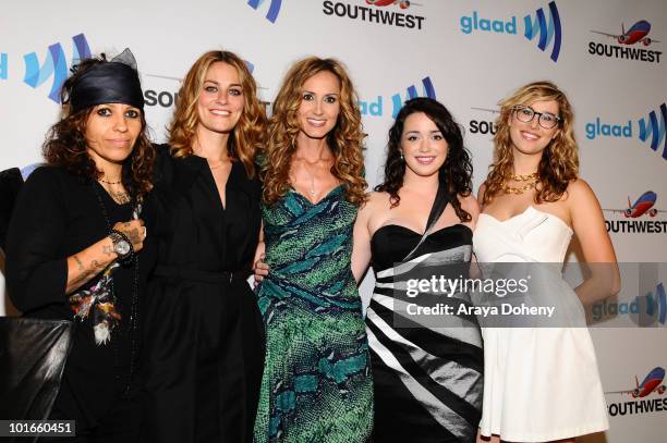 Linda Perry, Clementine Ford, Chely Wright, Carmen Chambers and Ariel Shepherd-Oppenheim arrive at the 21st Annual GLAAD Media Awards at San...