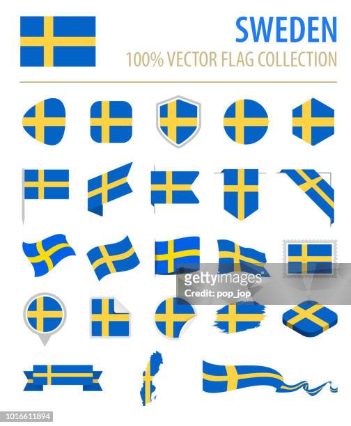 sweden - flag icon flat vector set - sweden stock illustrations