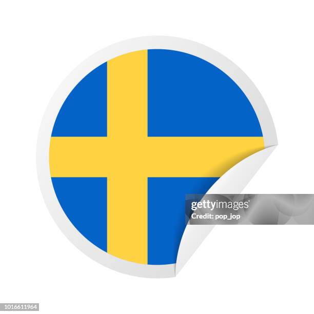 sweden - round paper corner flag vector flat icon - swedish flag vector stock illustrations