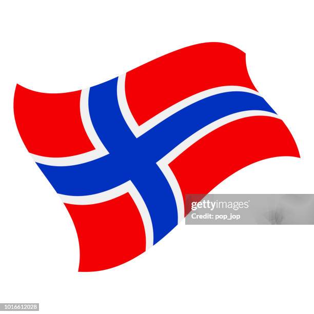 norway - flying flag vector flat icon - norwegian flag stock illustrations