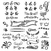 Floral and graphic  design elements with ampersands.Vector set of text dividers for lettering.