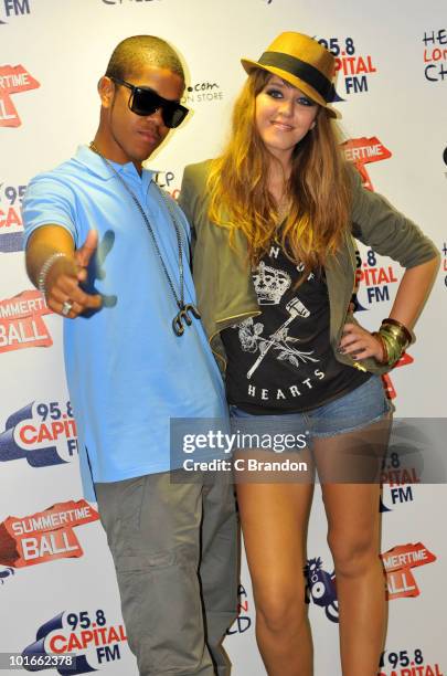 Chipmunk and Esmee Denters pose backstage at the Capital FM Summertime Ball at Wembley Stadium on June 6, 2010 in London, England.