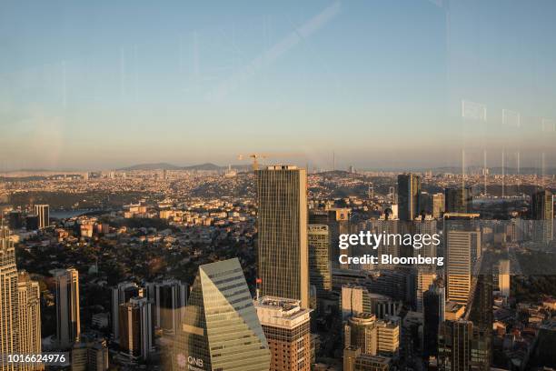 Skyscrapers stand in the financial district looking south west from the Istanbul Sapphire observation deck in Istanbul, Turkey, on Monday, Aug. 13,...