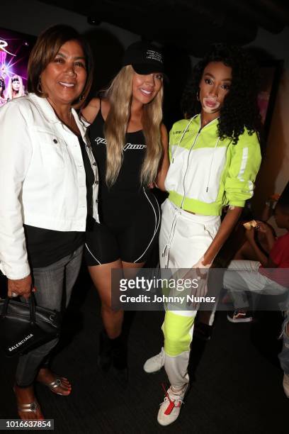Carmen Surillo, La La Anthony, and Winnie Harlow backstage at PlayStation Theater on August 13, 2018 in New York City.