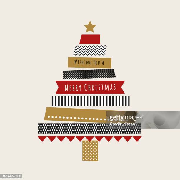 weihnachtskarte mit washi tape - adhesive tape stock-grafiken, -clipart, -cartoons und -symbole