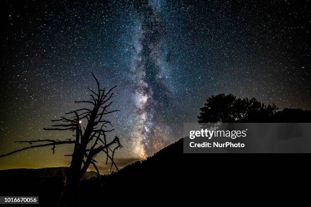 Milky Way captured with long exposure photography technique on 13 August 2018, at Mount Olympus, over 2000m high in Greece. Milky Way is the visible...