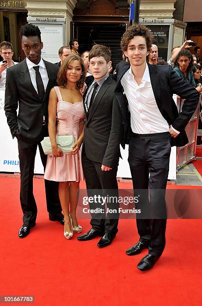 Nathan Stewart-Jarrett, Antonia Thomas, Iwan Rheon, and Robert Sheehan of 'Misfits' attend the Philips British Academy Television Awards at London...